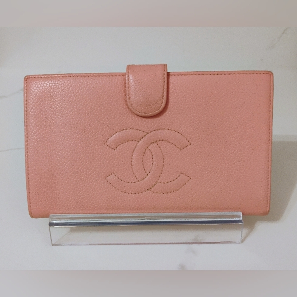 CHANEL Pink CC Caviar Leather Wallet w/ Kisslock & GHW